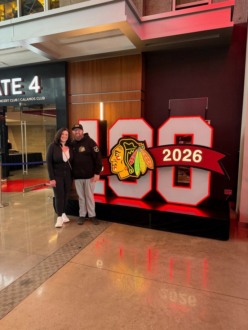 Jen and Curt at a Blackhawks game